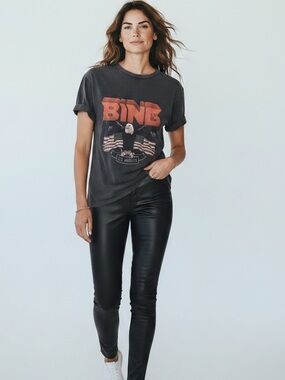 ANINE BING WOMENS vtg faded black t-shirt with orange logo and eagle tee revolve